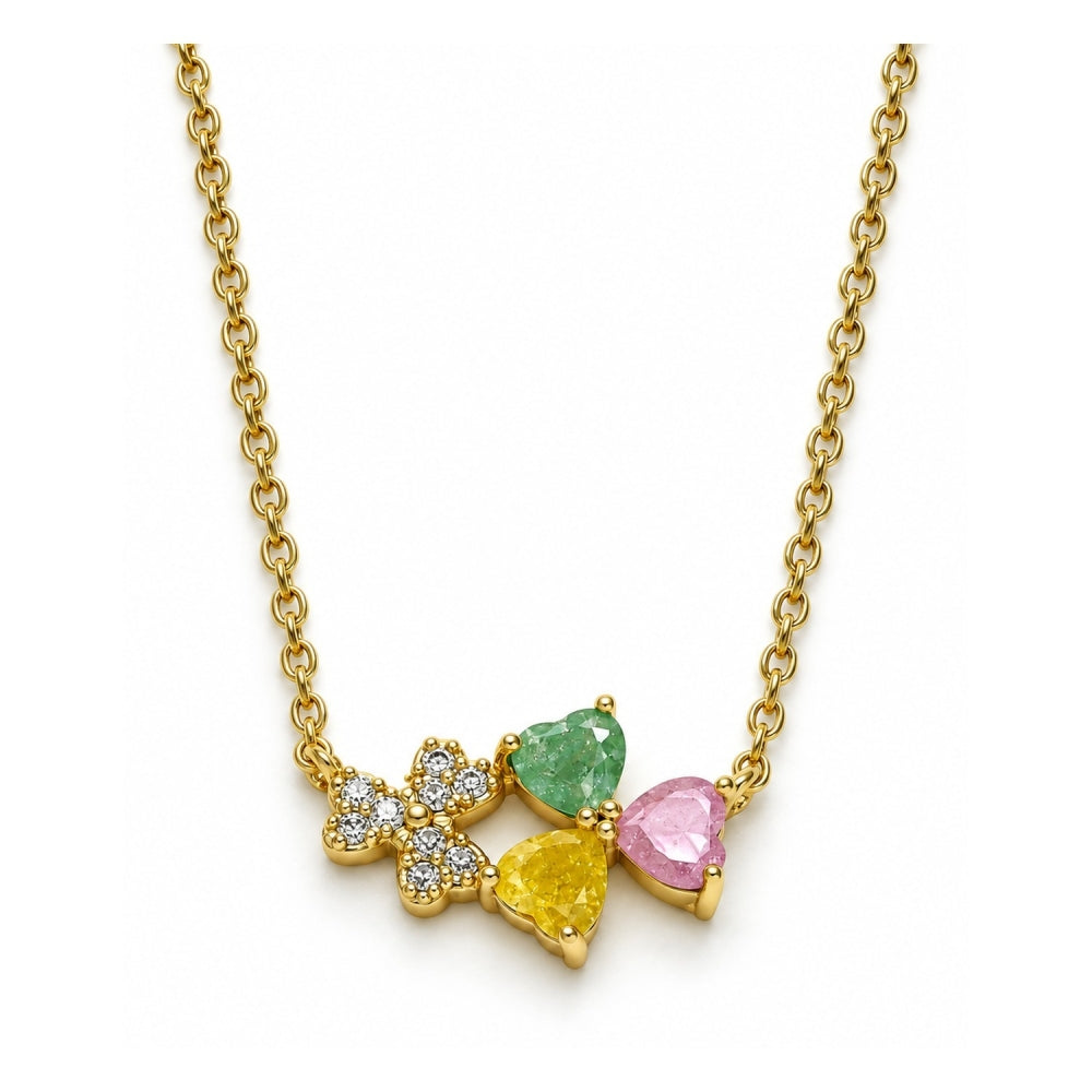 Oro Laminado Pendant Necklace, Gold Filled Style Heart Design, with Multicolor Cubic Zirconia, Polished, Golden Finish