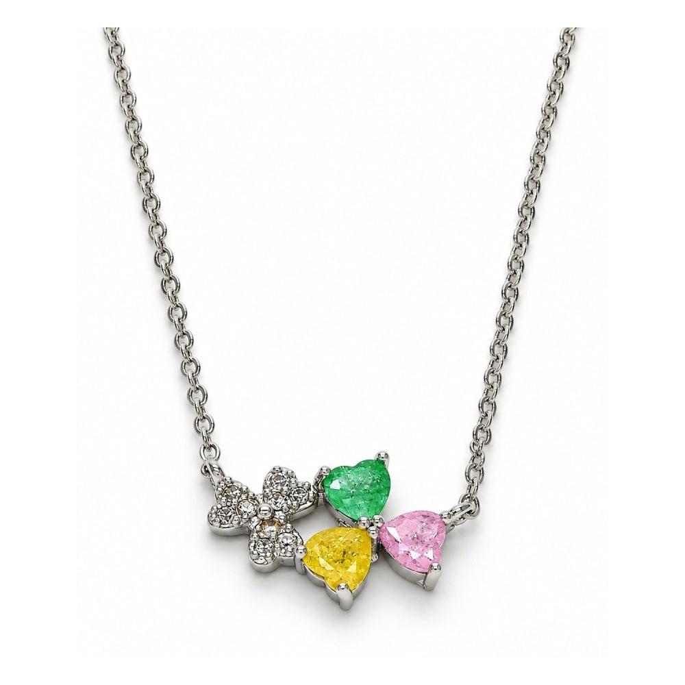 White Gold Filled Pendant Necklace, Heart Design, with Multicolor Cubic Zirconia, Polished, Rhodium Finish