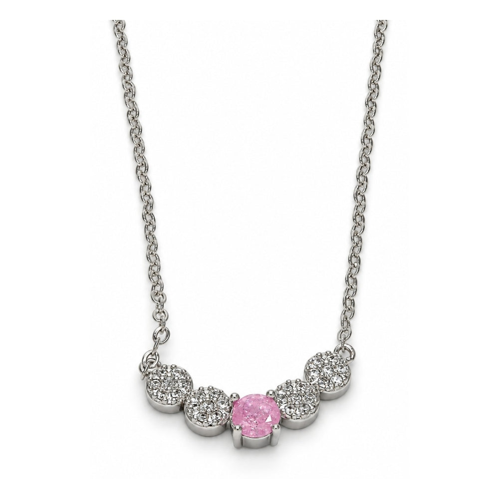 White Gold Filled Pendant Necklace, with Pink and White Cubic Zirconia, Polished, Rhodium Finish