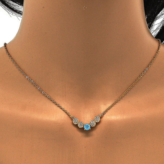Oro Laminado Pendant Necklace, Gold Filled Style with Aqua Blue and White Cubic Zirconia, Polished, Golden Finish