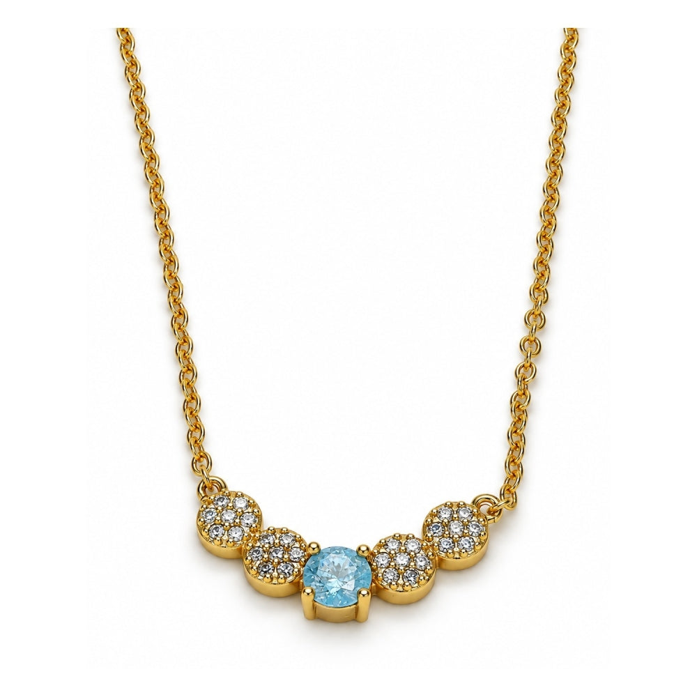 Oro Laminado Pendant Necklace, Gold Filled Style with Aqua Blue and White Cubic Zirconia, Polished, Golden Finish
