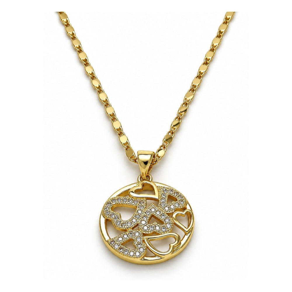 Oro Laminado Pendant Necklace, Gold Filled Style Heart Design, with White Micro Pave, Polished, Golden Finish