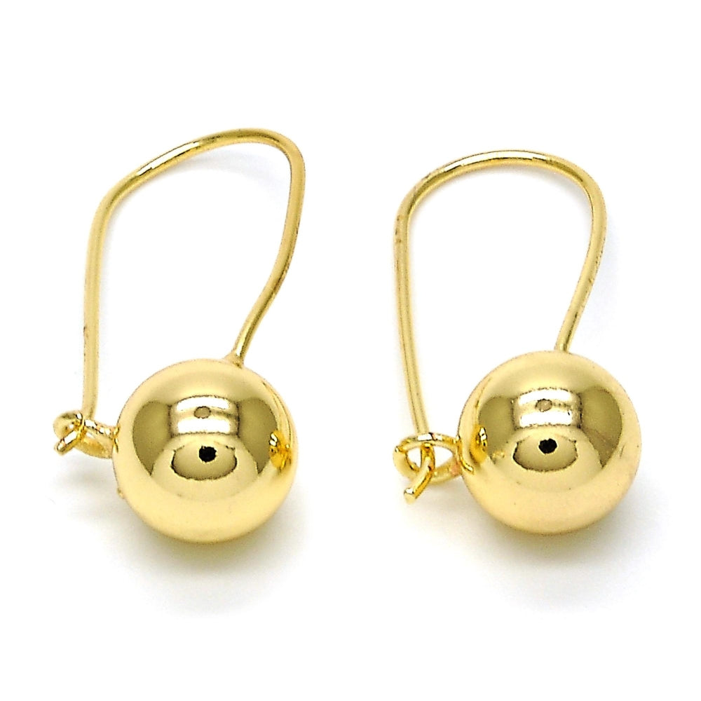 Oro Laminado Leverback Earring, Gold Filled Style Ball Design, Polished, Golden Finish