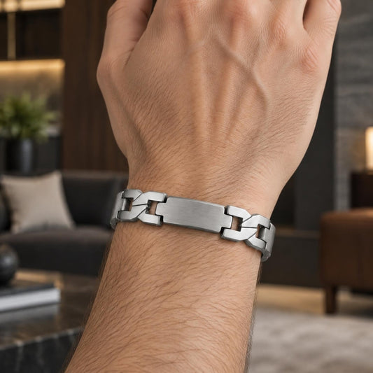 Stainless Steel Solid Bracelet, Cross and Hugs and Kisses Design, Polished, Steel Finish