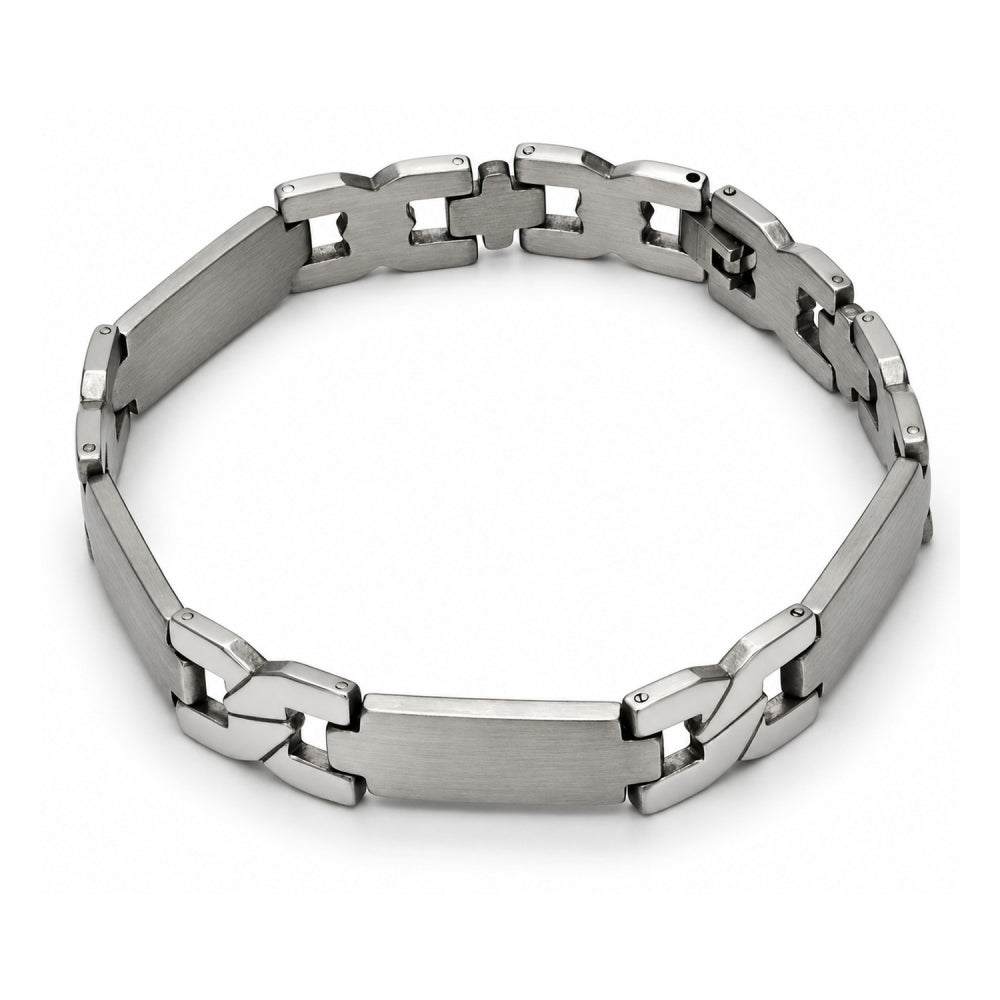 Stainless Steel Solid Bracelet, Cross and Hugs and Kisses Design, Polished, Steel Finish