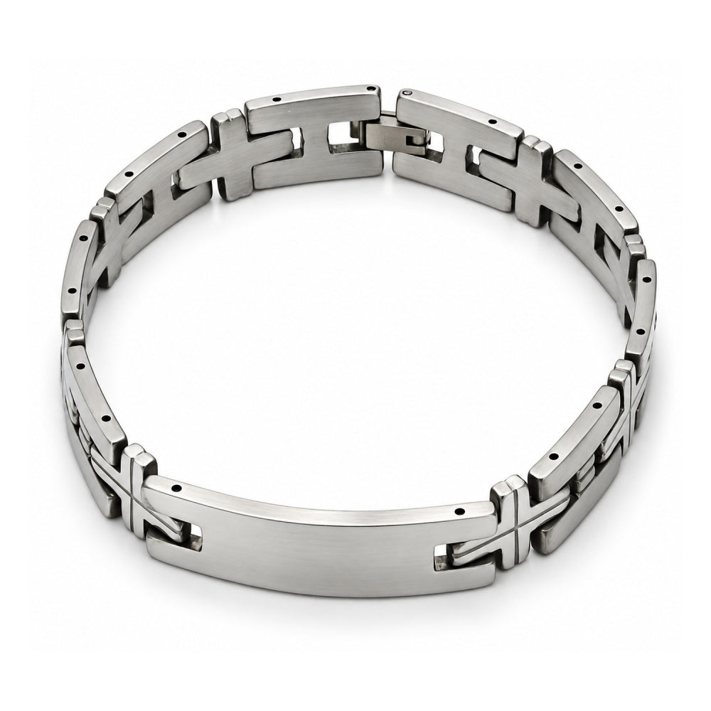 Stainless Steel Solid Bracelet, Cross Design, Polished, Steel Finish