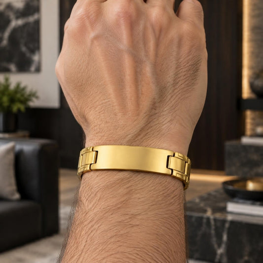 Stainless Steel Solid Bracelet, Polished, Golden Finish