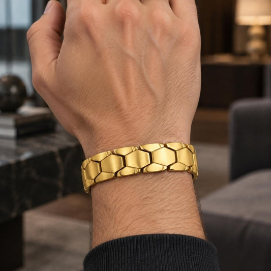 Stainless Steel Solid Bracelet, Polished, Golden Finish