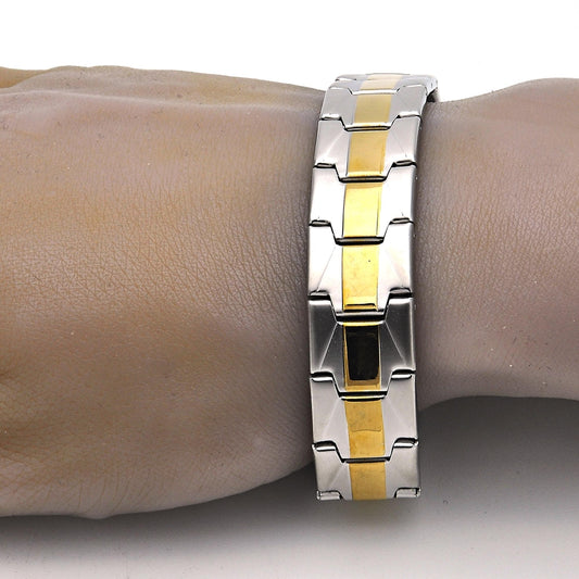 Stainless Steel Solid Bracelet, Polished, Two Tone