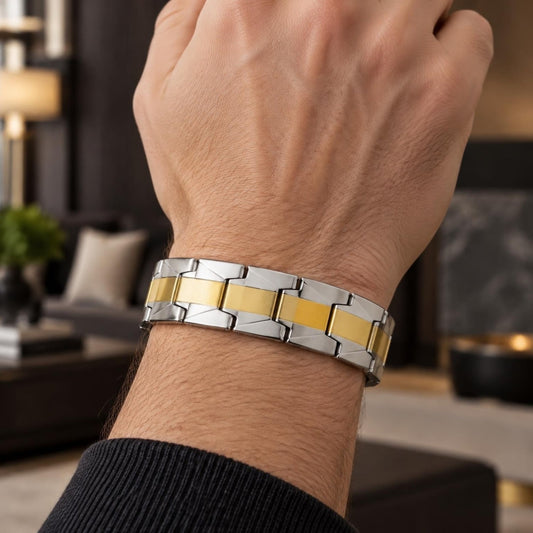 Stainless Steel Solid Bracelet, Polished, Two Tone