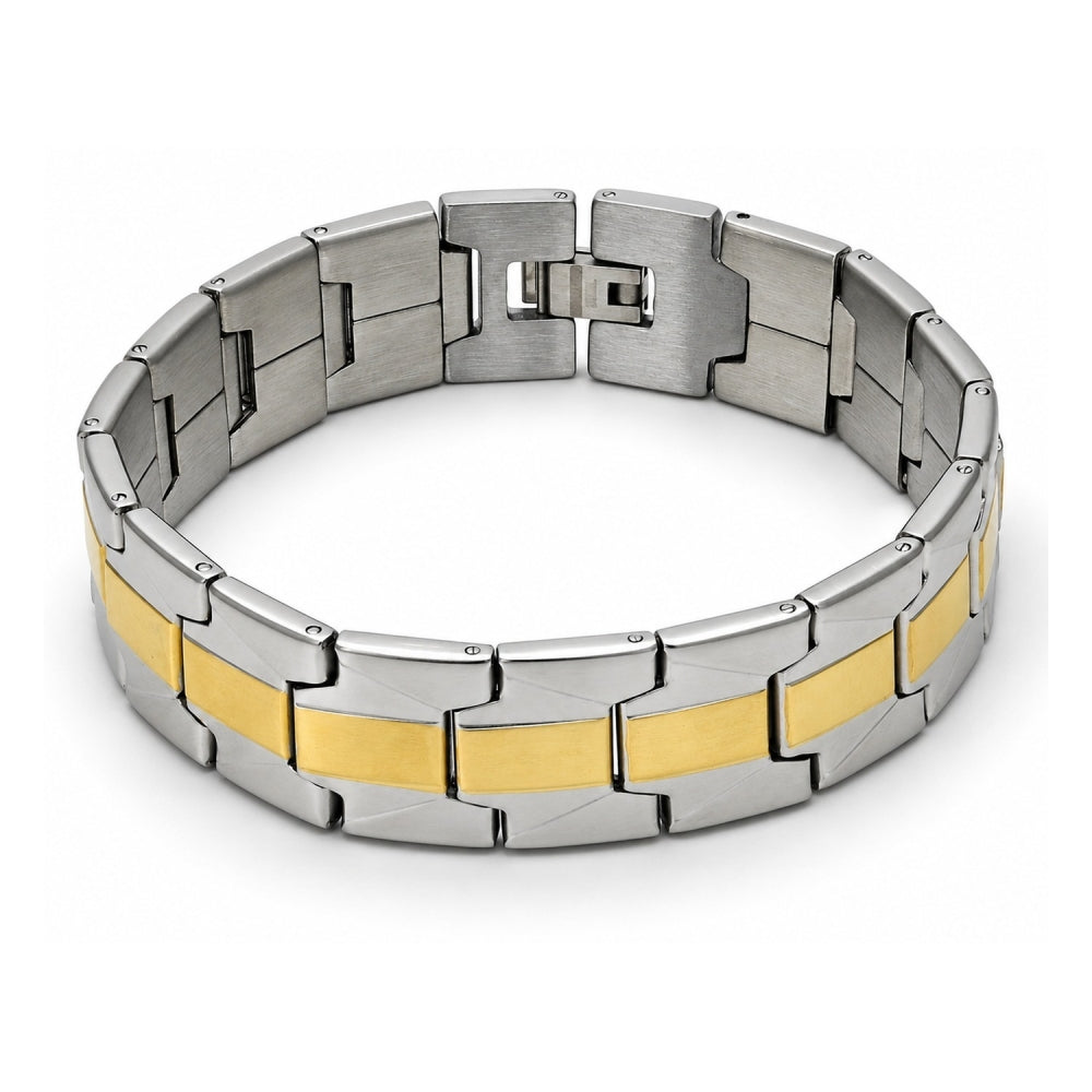 Stainless Steel Solid Bracelet, Polished, Two Tone