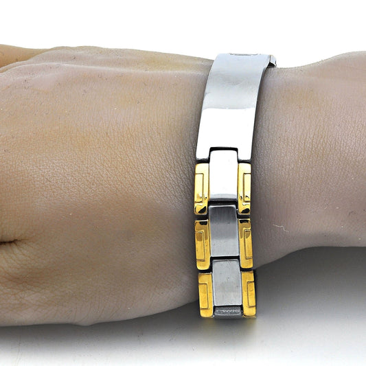 Stainless Steel Solid Bracelet, Polished, Two Tone