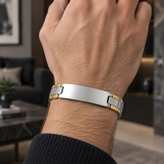 Stainless Steel Solid Bracelet, Polished, Two Tone