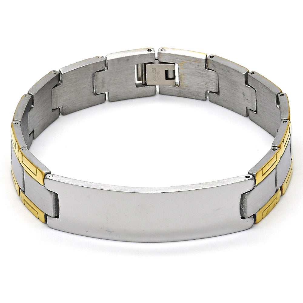 Stainless Steel Solid Bracelet, Polished, Two Tone