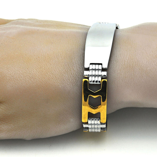 Stainless Steel Solid Bracelet, Polished, Two Tone