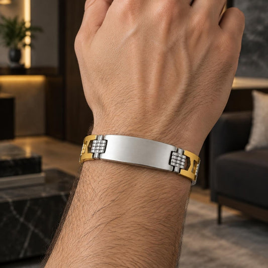 Stainless Steel Solid Bracelet, Polished, Two Tone