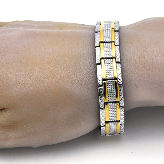 Stainless Steel Solid Bracelet, Polished, Two Tone