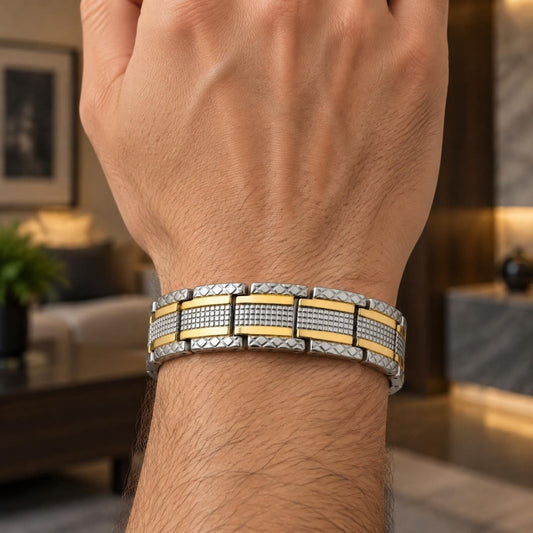 Stainless Steel Solid Bracelet, Polished, Two Tone