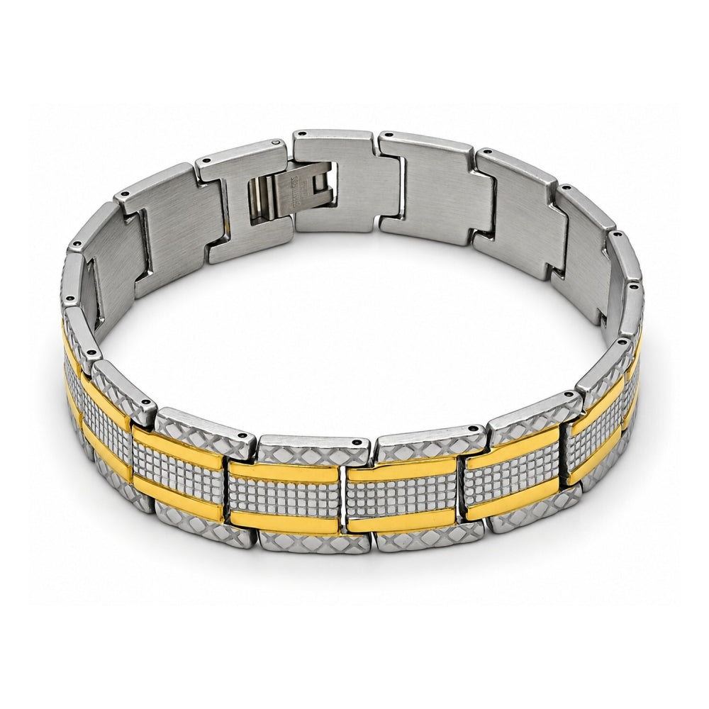 Stainless Steel Solid Bracelet, Polished, Two Tone