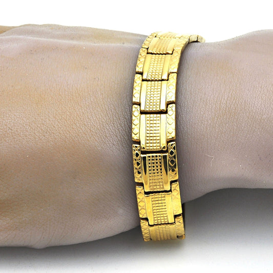 Stainless Steel Solid Bracelet, Diamond Cutting Finish, Golden Finish