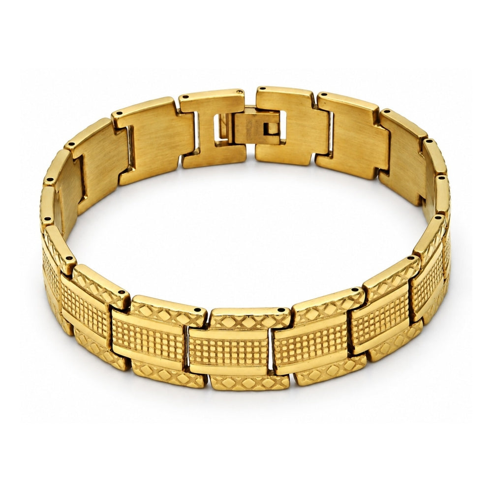 Stainless Steel Solid Bracelet, Diamond Cutting Finish, Golden Finish