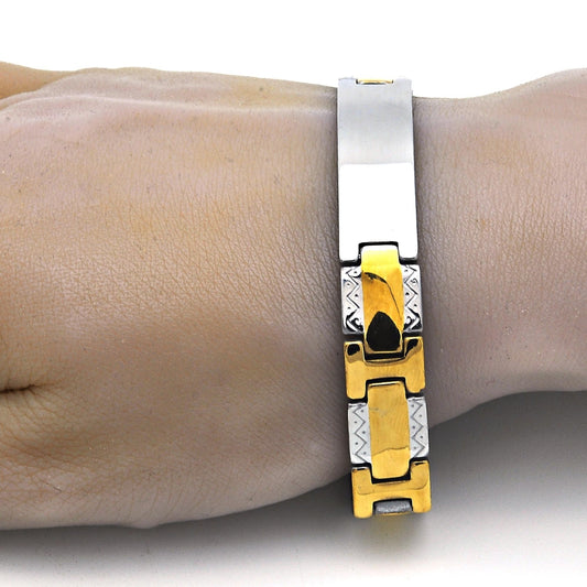 Stainless Steel Solid Bracelet, Polished, Two Tone