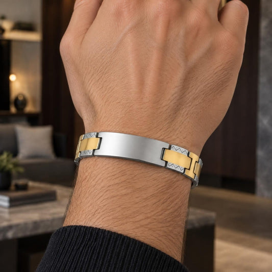 Stainless Steel Solid Bracelet, Polished, Two Tone