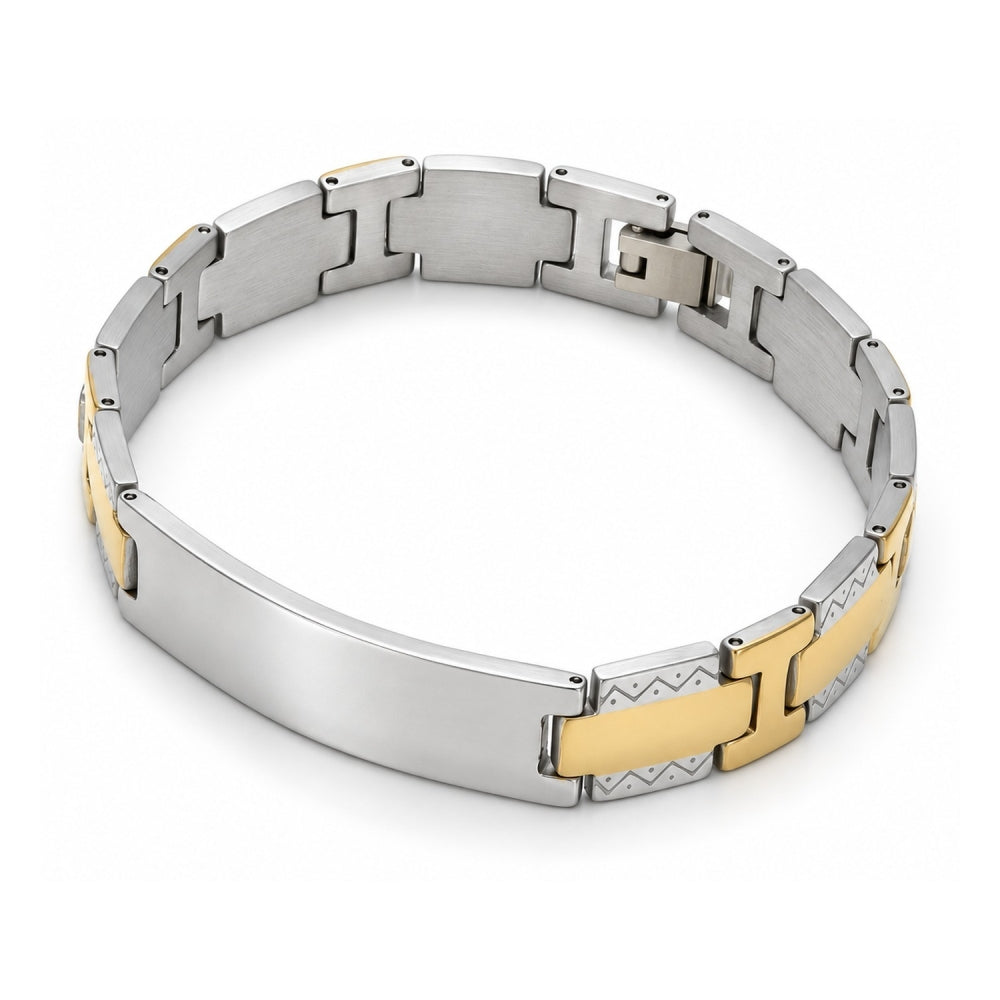 Stainless Steel Solid Bracelet, Polished, Two Tone