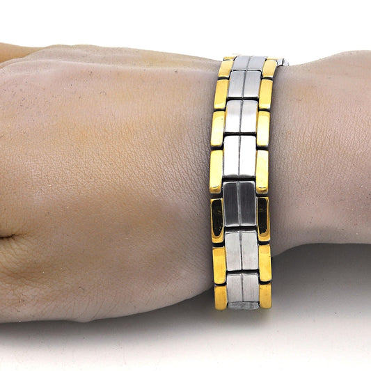 Stainless Steel Solid Bracelet, Polished, Two Tone
