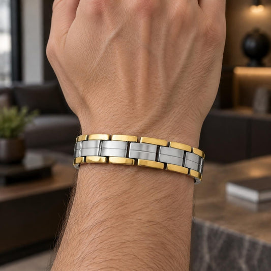 Stainless Steel Solid Bracelet, Polished, Two Tone