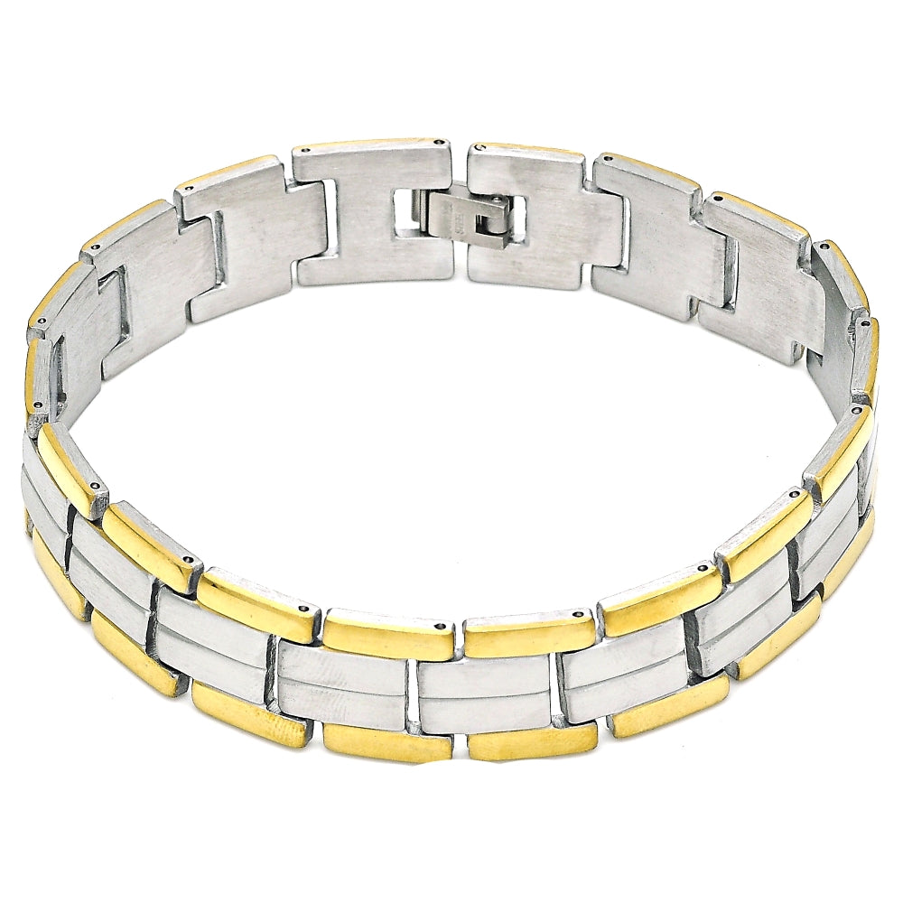 Stainless Steel Solid Bracelet, Polished, Two Tone
