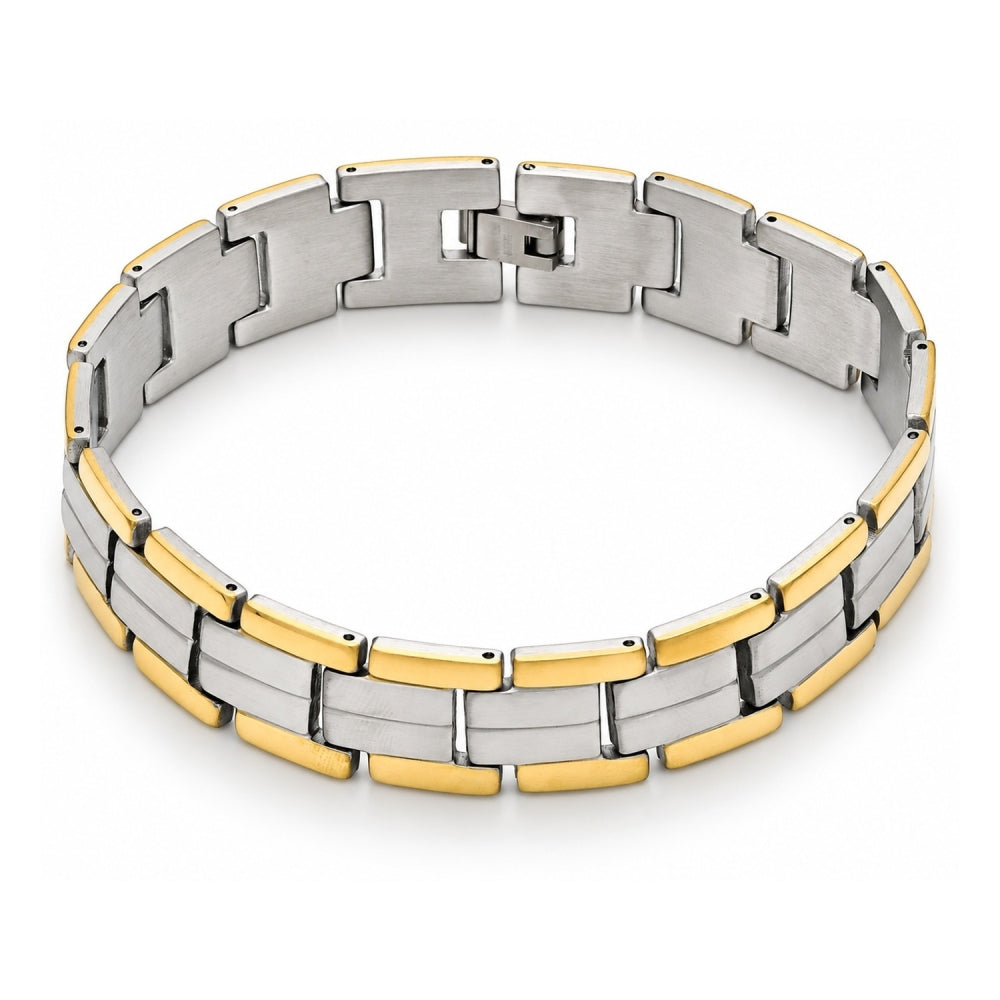 Stainless Steel Solid Bracelet, Polished, Two Tone