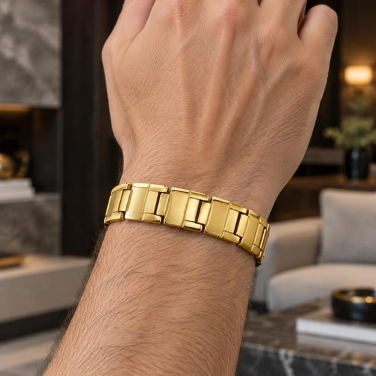 Stainless Steel Solid Bracelet, Brushed Finish, Golden Finish