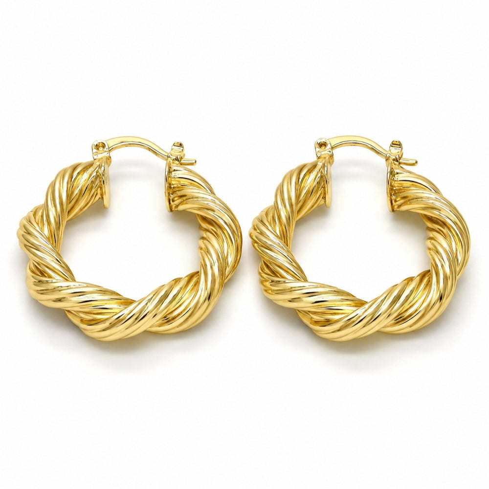 Oro Laminado Medium Hoop, Gold Filled Style Twist and Hollow Design, Polished, Tricolor