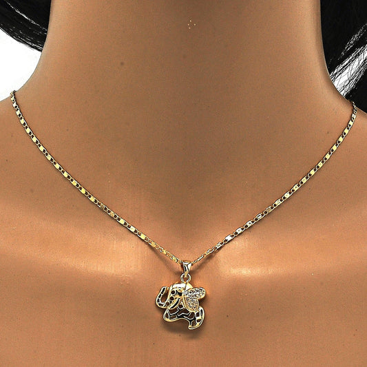 Oro Laminado Earring and Pendant Adult Set, Gold Filled Style Elephant Design, with White Micro Pave, Polished, Golden Finish