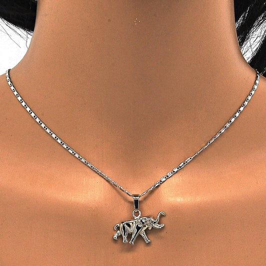 Rhodium Gold Filled Earring and Pendant Adult Set, Elephant Design, Polished, Rhodium Finish