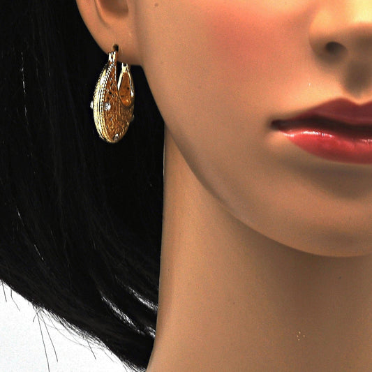 Oro Laminado Medium Hoop, Gold Filled Style with White Crystal, Polished, Golden Finish