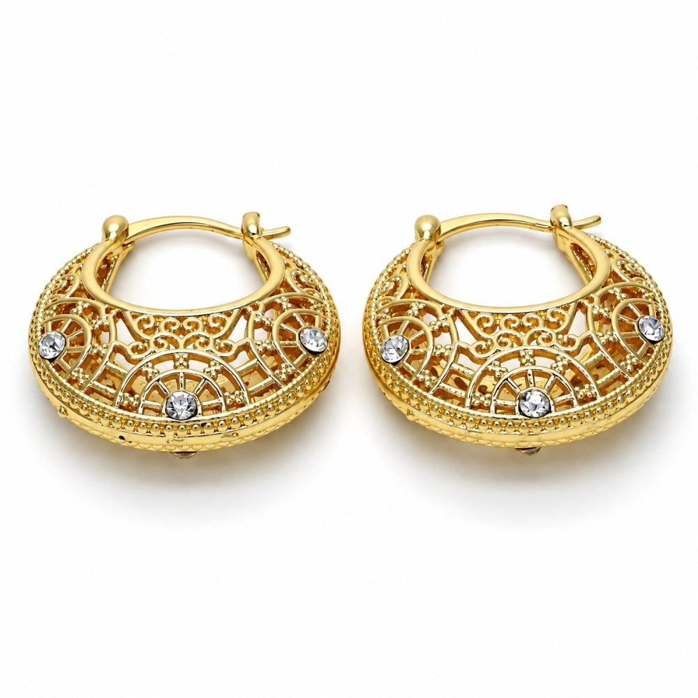 Oro Laminado Medium Hoop, Gold Filled Style with White Crystal, Polished, Golden Finish