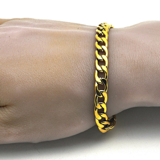 Stainless Steel Basic Bracelet, Curb Design, Polished, Golden Finish