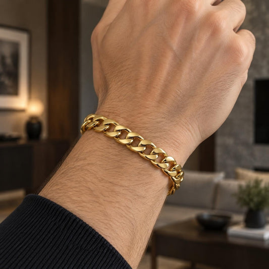 Stainless Steel Basic Bracelet, Curb Design, Polished, Golden Finish