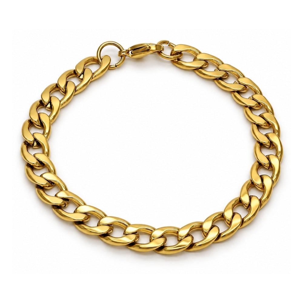 Stainless Steel Basic Bracelet, Curb Design, Polished, Golden Finish