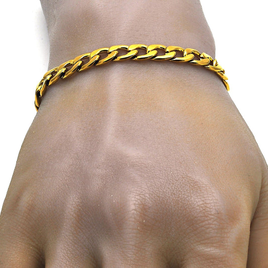 Stainless Steel Necklace and Bracelet, Curb Design, Polished, Golden Finish