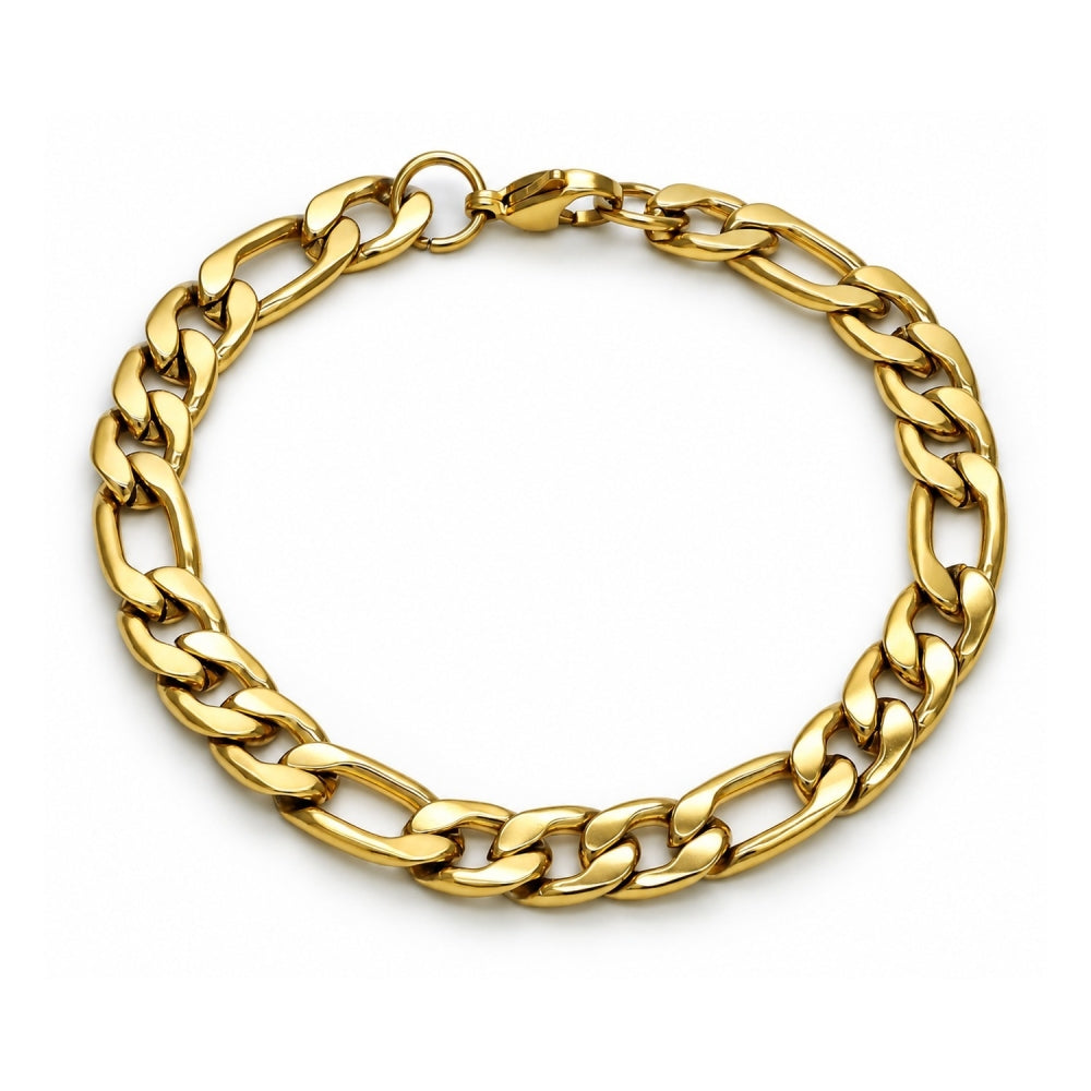 Stainless Steel Basic Bracelet, Figaro Design, Polished, Golden Finish