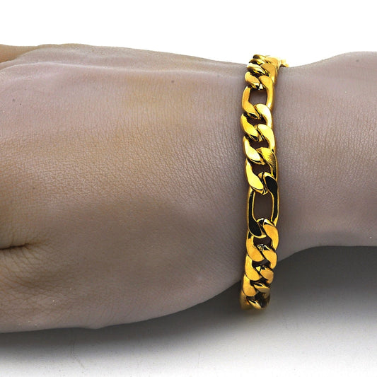 Stainless Steel Basic Bracelet, Figaro Design, Polished, Golden Finish