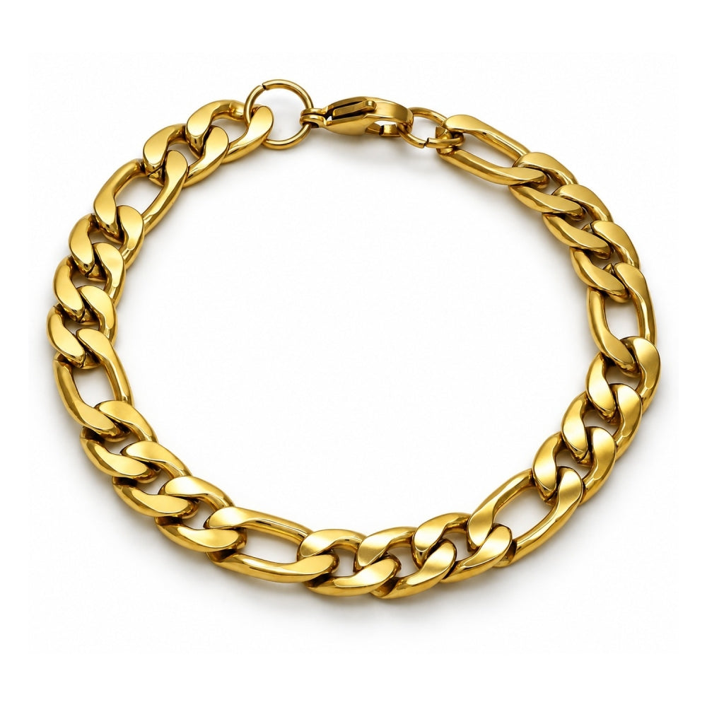 Stainless Steel Basic Bracelet, Figaro Design, Polished, Golden Finish