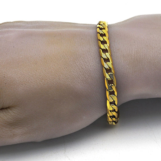 Stainless Steel Basic Bracelet, Curb Design, Polished, Golden Finish