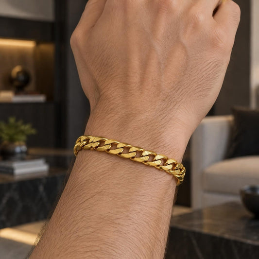 Stainless Steel Basic Bracelet, Curb Design, Polished, Golden Finish