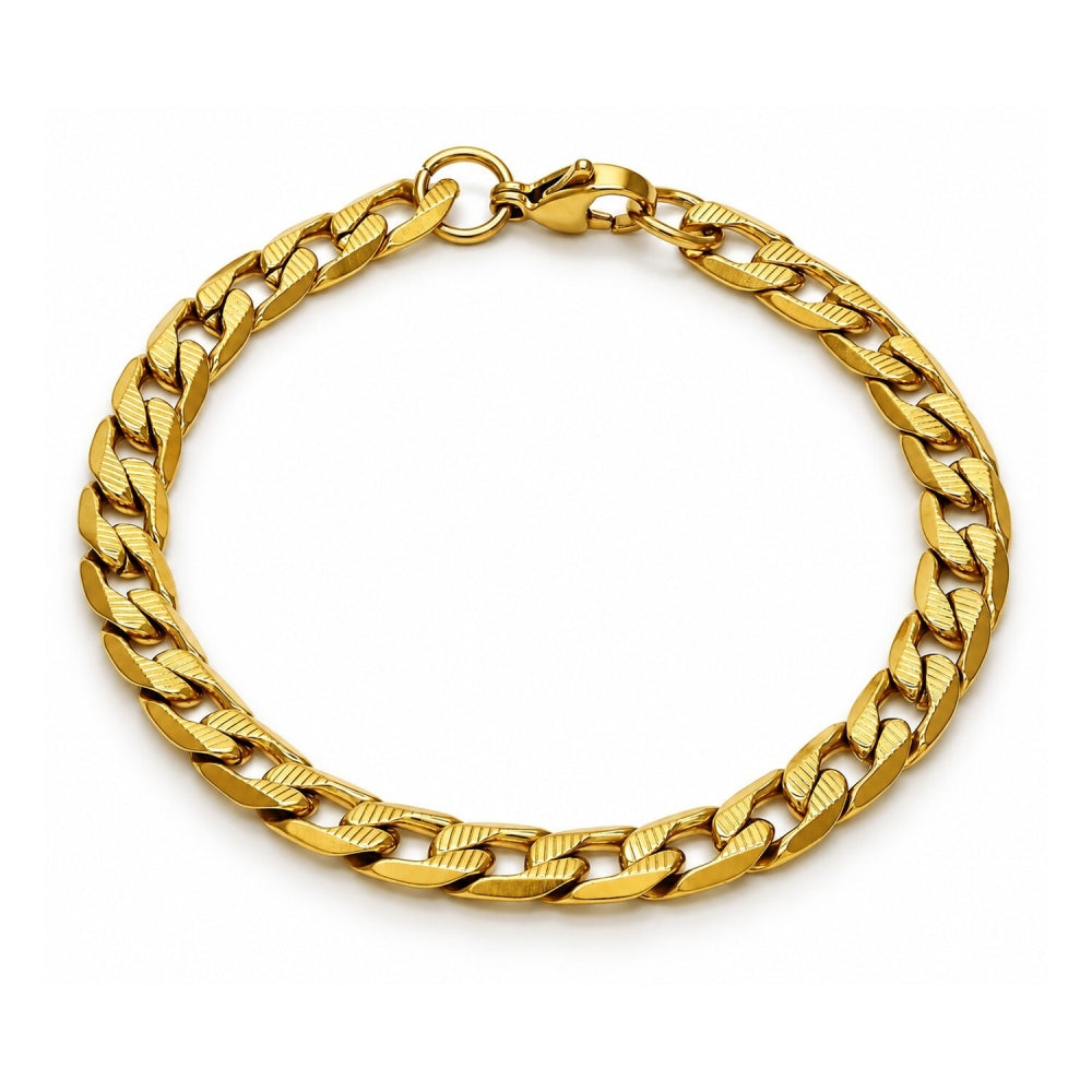Stainless Steel Basic Bracelet, Curb Design, Polished, Golden Finish
