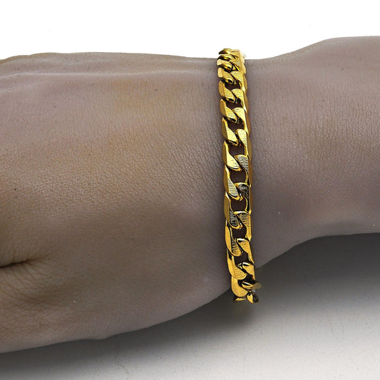 Stainless Steel Basic Bracelet, Curb Design, Polished, Golden Finish