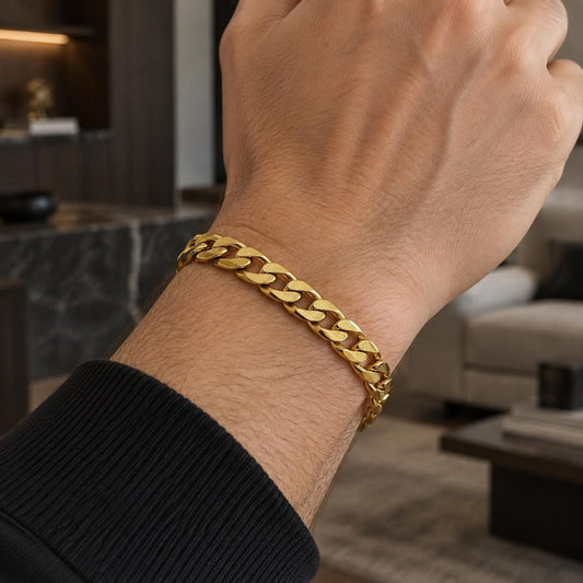 Stainless Steel Basic Bracelet, Curb Design, Polished, Golden Finish
